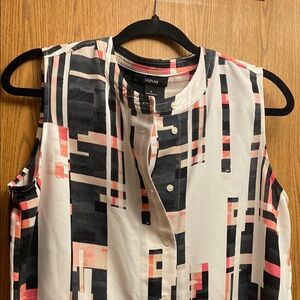 Alfani Black and White Graphic Blouse with Mandarin Collar